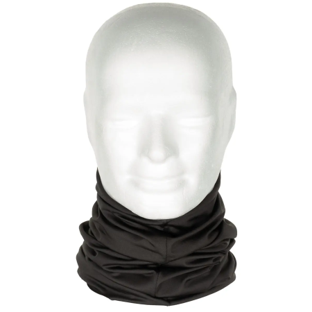 Multifunctional Polyester Neck Gaiter in black worn on a mannequin's neck