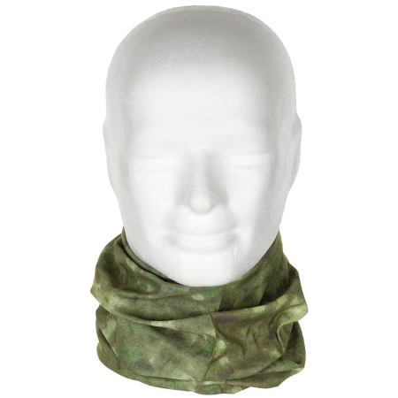 Multifunctional Polyester Neck Gaiter in HDT camouflage pattern worn on a mannequin's neck