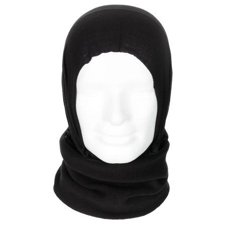 MFH Hybrid Fleece Neck Gaiter in black worn on a mannequin's neck