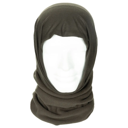 MFH Hybrid Fleece Neck Gaiter in olive drab worn on a mannequin's neck