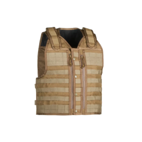 Invader Gear MMV tactical vest in coyote, front view.