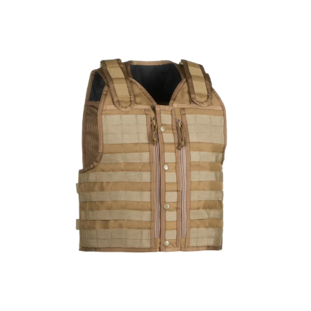 Invader Gear MMV tactical vest in coyote, front view.