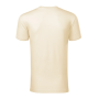 Rear flat lay view of the khaki merino wool t-shirt, highlighting the neat back tailoring and durable side seams.