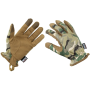 Flat lay view of the lightweight tactical touchscreen gloves in arid operation camouflage.