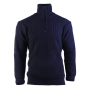 Studio view of the heavyweight Troyer sweater in deep navy blue.