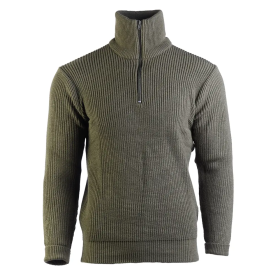 Studio view of FileResource the heavyweight Troyer sweater in tactical olive green.