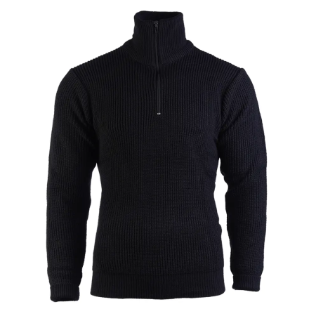 Studio view of the heavyweight Troyer sweater in solid black.