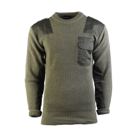 Studio view of the commando acrylic sweater in tactical olive green.