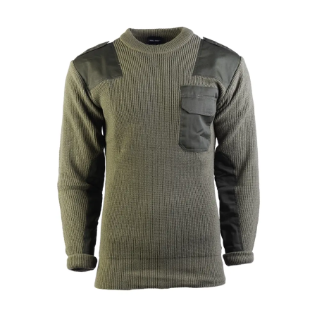 Studio view of the commando acrylic sweater in tactical olive green.