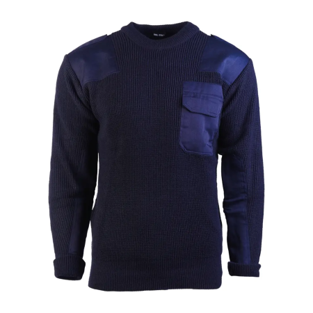 Studio view of the commando acrylic sweater in deep navy blue.