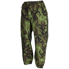 Tšehhi ECWCS M95 kamuflaažiga Gore-Tex vihmapükste esivaade, mis näitab vöökohta ja säärte ehitust.