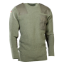 Studio view of the German Army style commander wool sweater showing the shoulder reinforcements, chest pocket, and epaulets.
