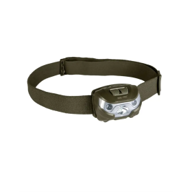 Alternative color variant of the Mil-Tec headlamp shown in tactical olive green with its matching elastic headband.