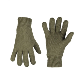 Mil-Tec acrylic Thinsulate gloves in olive green with snug elastic cuffs.