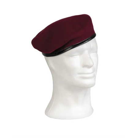 Rich burgundy red military beret.
