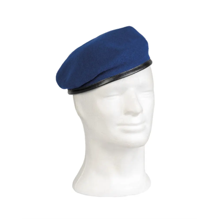 Deep blue merino wool felt beret.