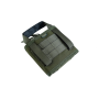 Rear view of the olive pouch showing the MOLLE mounting straps and hook-and-loop carrier platform.