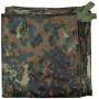 Studio product shot of the Flecktarn camouflage tarpaulin neatly folded into a compact square, displaying the dot pattern.