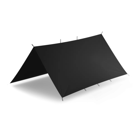 Studio product shot of the solid black tarpaulin laid flat, showcasing the clean, neutral tactical finish.