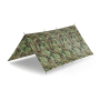 Studio product shot of the US Woodland camouflage tarpaulin laid flat, displaying the classic classic pattern.
