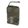 Studio product shot of the transport drawstring bag in Polish Woodland camouflage packed tightly.