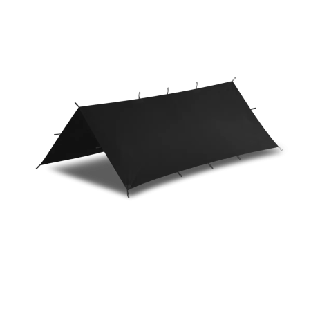 Studio product shot of the solid black tarpaulin laid flat, showcasing the clean, neutral tactical finish.