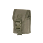 Studio product shot showcasing the front view of the Ranger Green grenade pouch with its closed flap and buckle.