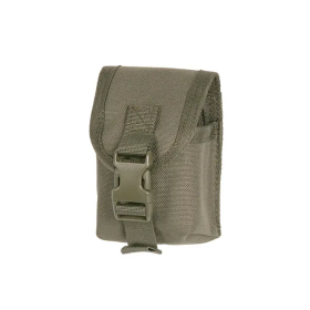 Studio product shot showcasing the front view of the Ranger Green grenade pouch with its closed flap and buckle.