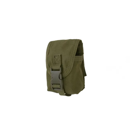 Studio product shot of the Olive Green grenade pouch from the front, highlighting the classic military OD fabric shade.