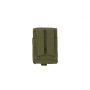 Studio product shot of the Olive Green pouch from the back, showing the rear attachment straps and hardware.