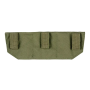 Displaying the rear view of the olive green panel, highlighting the sturdy belt loop opening and fastening mechanism.