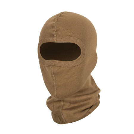 Studio product shot of the coyote cotton balaclava on a neutral background, capturing the color and material finish.