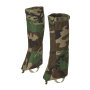 Displaying the Woodland camouflage Snowfall gaiters on a neutral background, highlighting the pattern and fabric finish.