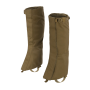 Studio shot of the coyote tan Snowfall gaiters on a neutral background, capturing the tactical color and material texture.