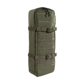Front-facing studio shot of the olive tactical side pouch, showcasing the clean vertical profile and MOLLE webbing layout.