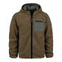 Front-facing studio product shot of the jacket worn with the plush sherpa fleece side facing outward.
