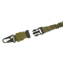 Close-up studio product shot highlighting the quick-release buckle and steel attachment clip in an open or unclasped state.