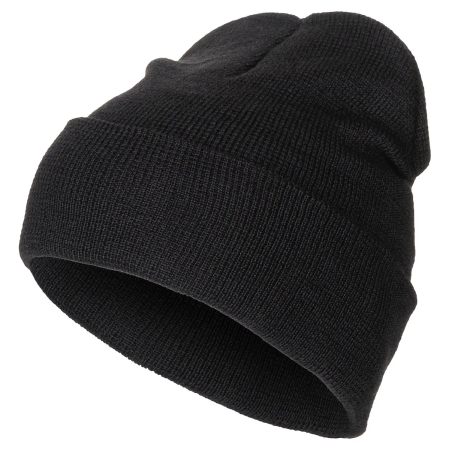 Flat studio shot of the MFH 100% Wool Watch Hat in solid black.