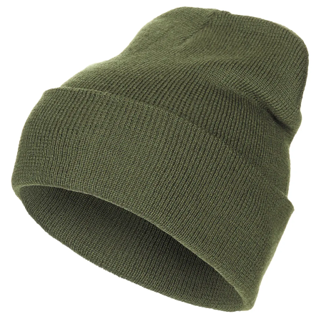 Flat studio shot of the MFH 100% Wool Watch Hat in tactical Olive Green.
