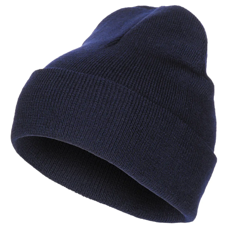 Flat studio shot of the MFH 100% Wool Watch Hat in deep Navy Blue.