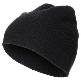 Flat studio shot of the FoxOutdoor Extra Short Ribbed Beanie in solid black.
