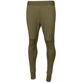 Flat studio product shot of the British Army Thermal Long Underpants in light olive viewed from the front.