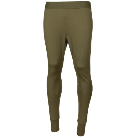 Flat studio product shot of the British Army Thermal Long Underpants in light olive viewed from the front.