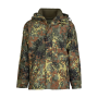 Flat studio product shot of the Mil-Tec Gen. II Wet Weather Jacket in German Flecktarn camouflage viewed from the front.