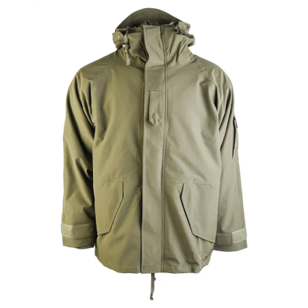 Lamedale laotatud Mil-Tec ilmastikukindla jope vaade eest oliivrohelises (Olive Green) toonis.