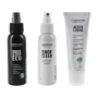 Overview of the 3-piece LOWA Care Set Eco shoe care products (Shoe Clean Lotion, Active Cream, and Water Stop Eco Spray).