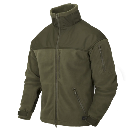 Front view of the Helikon-Tex Classic Army Fleece Jacket in Olive Green.