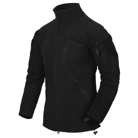 Front view of the Helikon-Tex Alpha Tactical Grid Fleece Jacket in Black.