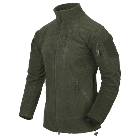 Helikon-Tex Alpha Tactical Grid Fleece fliisjakk oliivirohelises värvitoonis (Olive Green), eestvaade.