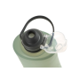 Close-up view of the spill-proof flip cap, nozzle, 28mm thread neck, and flexible bail handle.